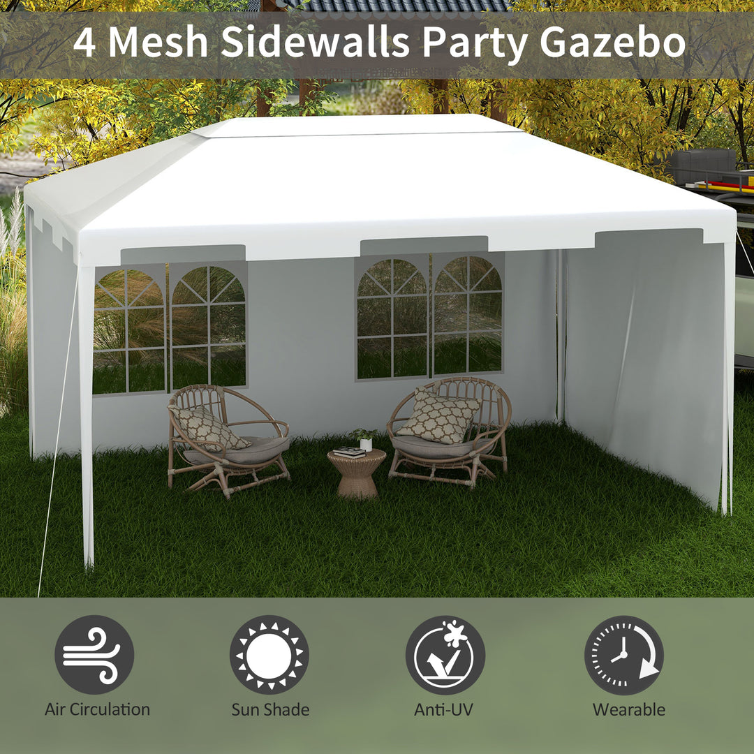 Outsunny 3 x 4 m Garden Gazebo Shelter Marquee Party Tent with 2 Sidewalls for Patio Yard Outdoor, White