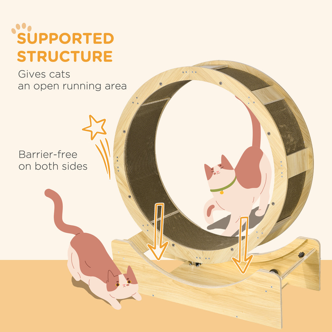 Cat Wheel with Brake, Scratching Pads - Oak Tone