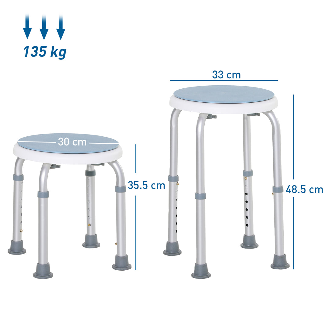 360° Swivel Shower Chair, Height Adjustable Aluminium Shower Stool with Non-Slip Feet for Disabled, Elderly, Blue