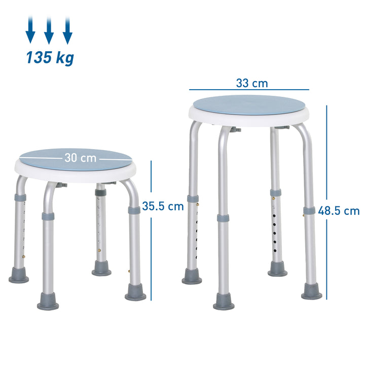 360° Swivel Shower Chair, Height Adjustable Aluminium Shower Stool with Non-Slip Feet for Disabled, Elderly, Blue