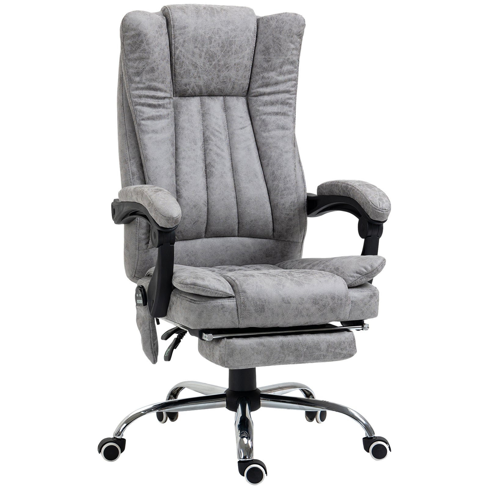 Office Chair with Massage and Heat, Microfibre Reclining Computer Desk Chair with Footrest and Adjustable Height, Swivel Wheels for Home Office, Grey