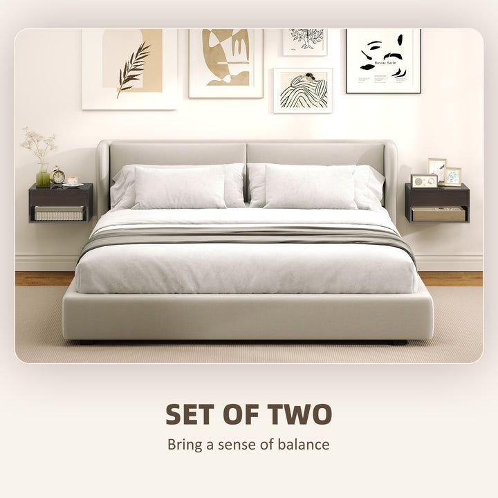 Floating Bedside Tables Set of 2, Wall Mounted Nightstand, High Gloss 