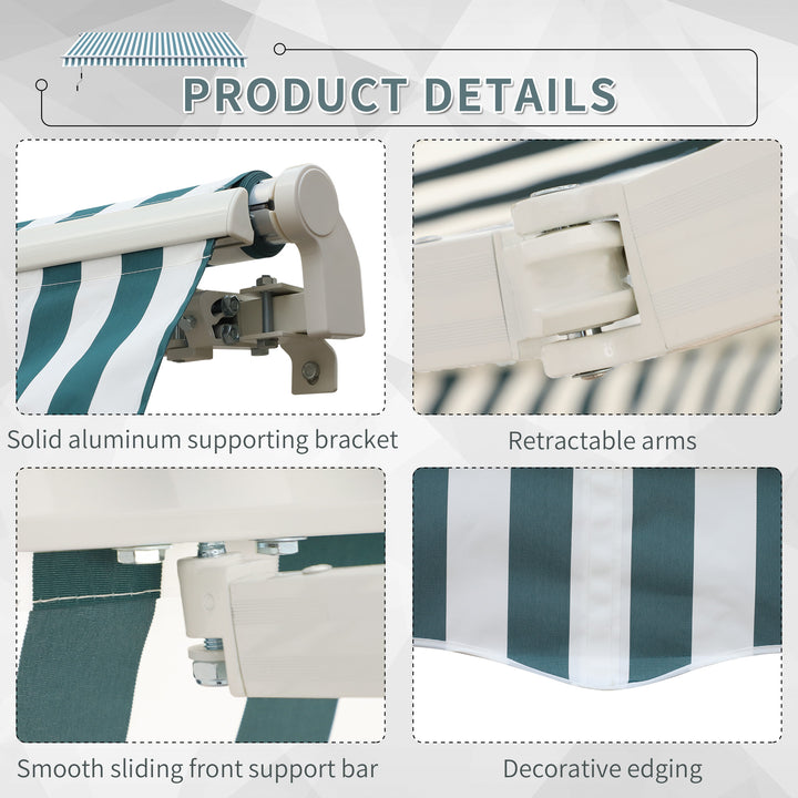 Manual Retractable Awning, size (4m x3m)-Green/White Stripes