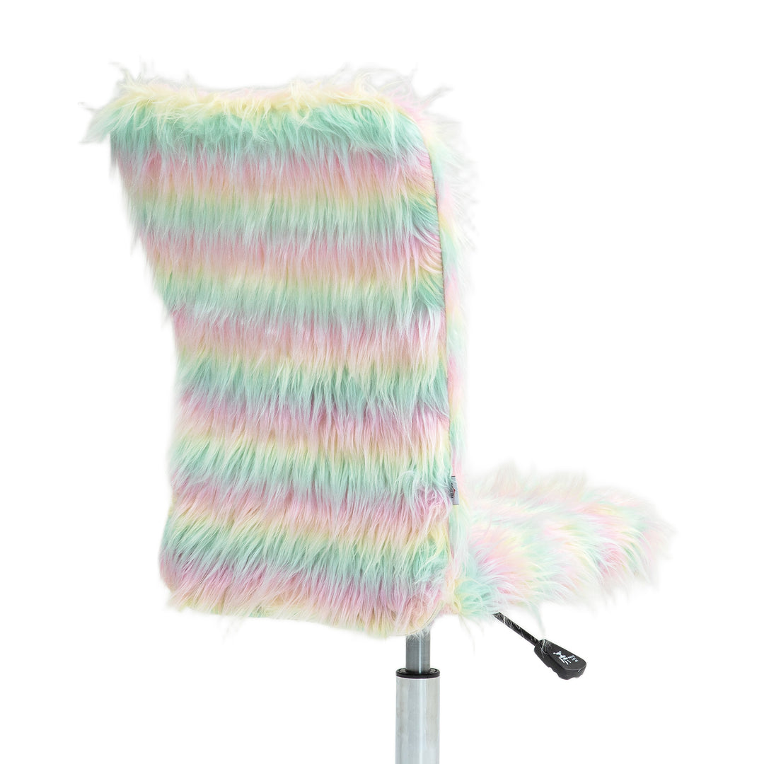 Fluffy Desk Chair, Armless Students Chair, Makeup Vanity Chair with Adjustable Height, Rolling Wheels for Home Study Bedroom, Unicorn Tone