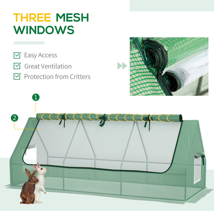Outsunny Portable Small Polytunnel, Mini Greenhouse with Mesh Windows for Indoor and Outdoor, 240x90x90cm, Green