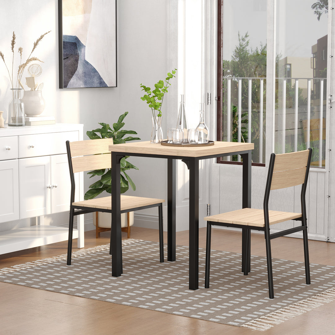 Three-Piece Minimal and Compact Dining Set, Light Wood Grain
