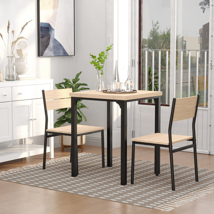 Three-Piece Minimal and Compact Dining Set, Light Wood Grain