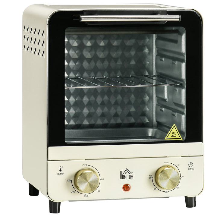 HOMCOM Convection Mini Oven, 15L Electric Oven & Grill w/ Adjustable Temperature, Timer, Baking Tray, Wire Rack, Crumb Tray, 1000W, Cream | Aosom UK