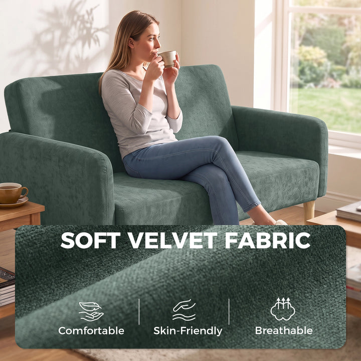 2 Seater Sofa, Velvet Small Couch with 20cm Thick Padding, Wide and - view 5