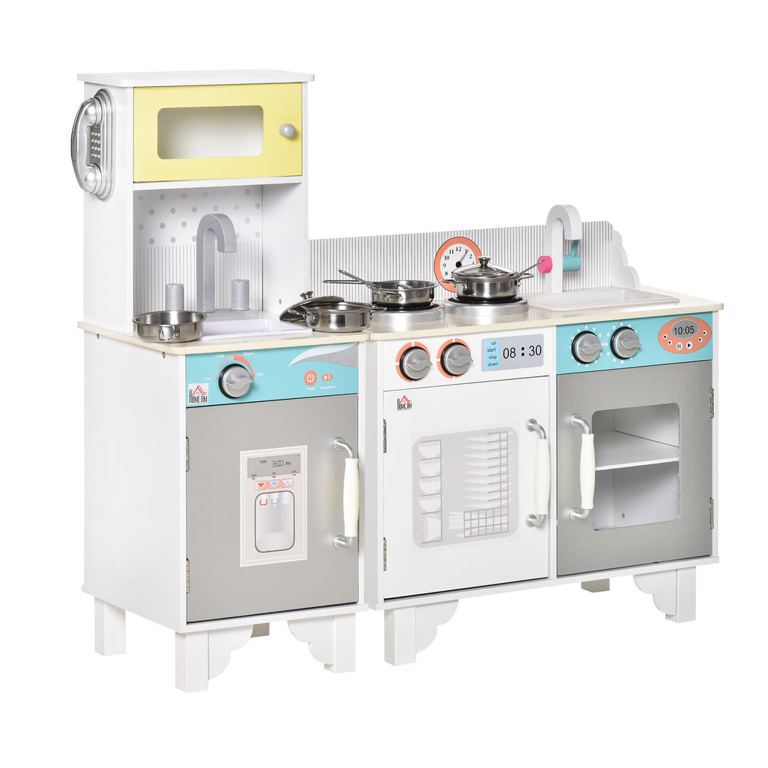 MCL Two Kids Wooden Toy Kitchen Play Cooking Set Pretend Role Playset, with  Sink, Telephone, Storage Basket, for 3-6 Years Old