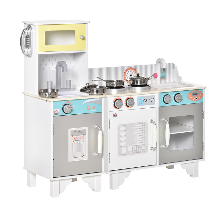 MCL Two Kids Wooden Toy Kitchen Play Cooking Set Pretend Role Playset, with  Sink, Telephone, Storage Basket, for 3-6 Years Old