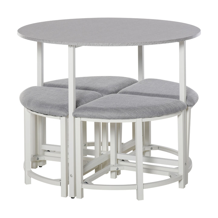 HOMCOM Modern Round Dining Table Set with 4 Upholstered Stools for Dining Room, Kitchen, Dinette | Aosom UK