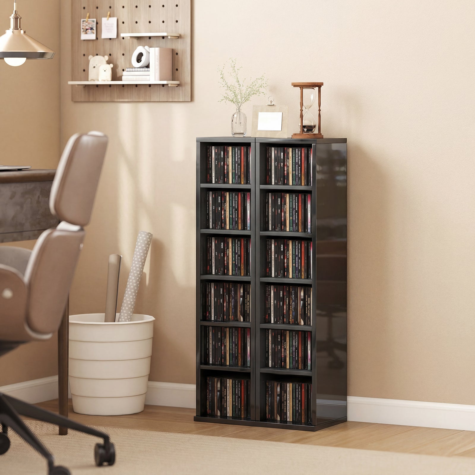 Set of 2 CD Media Display Shelf Unit Tower Rack with Adjustable Shelve