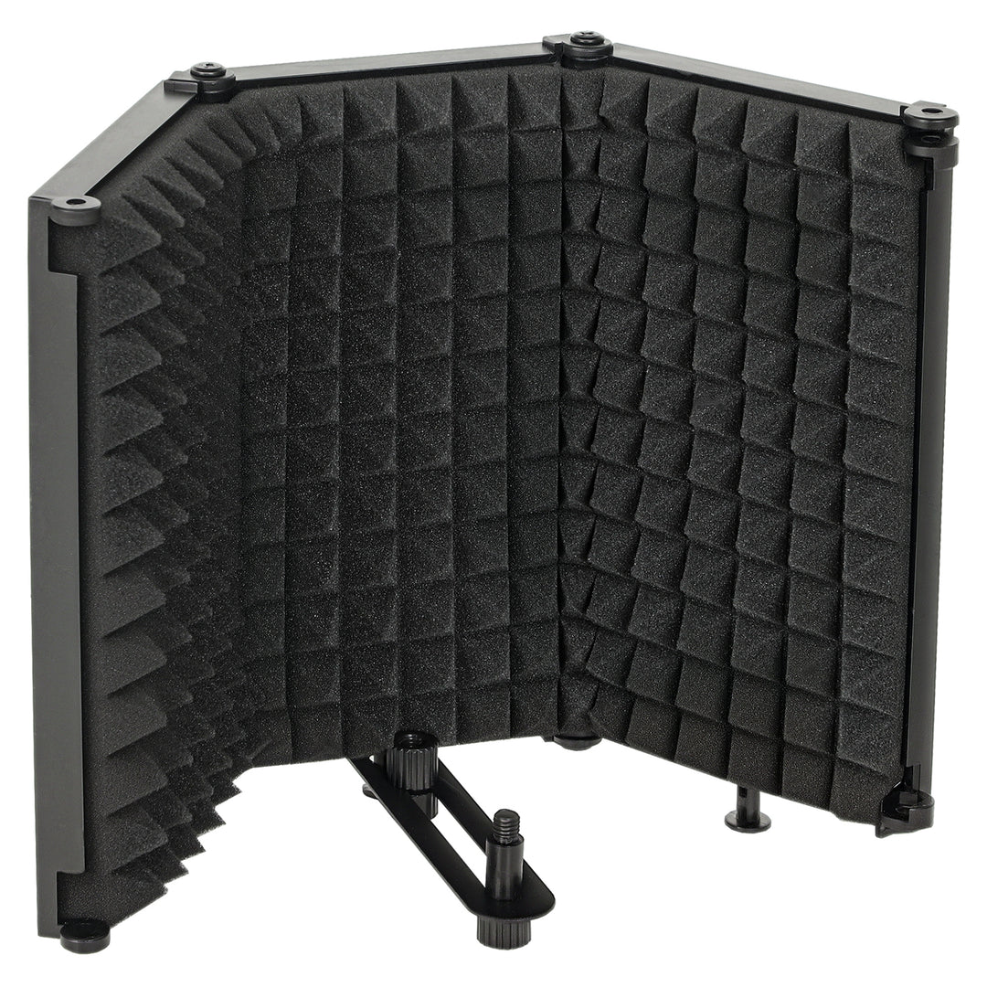 Studio Microphone Isolation Shield, Foldable Adjustable Recording Studio Equipment, 3-Panel High Density Absorbent Foam Shield with 3/8" Threaded Mount
