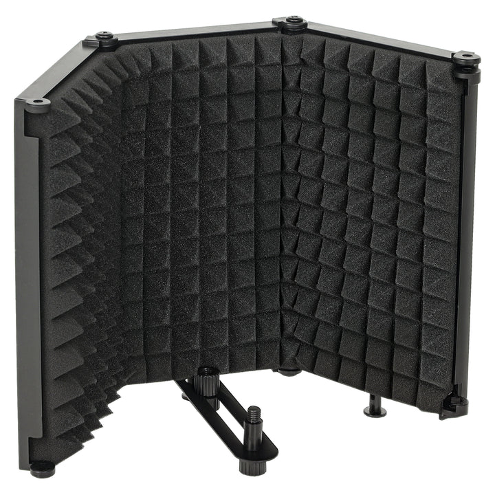 Studio Microphone Isolation Shield, Foldable Adjustable Recording Studio Equipment, 3-Panel High Density Absorbent Foam Shield with 3/8" Threaded Mount