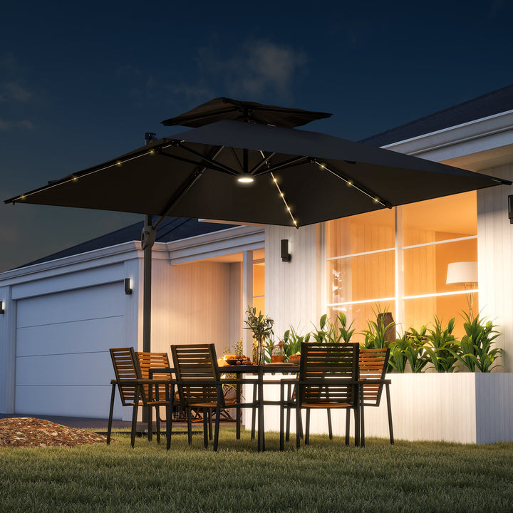 Multi-Angle LED Light Parasol Umbrella - Black