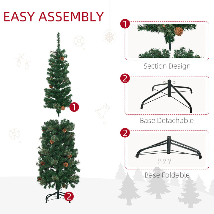 5.5FT Tall Pencil Slim Artificial Christmas Tree with Realistic Branches, Tip Count and Pine Cones, Pine Needles Tree, Xmas Decoration, Green
