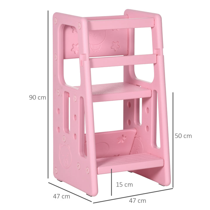 Kids Step Stool, Adjustable Standing Platform, Toddler Kitchen Stool, Pink
