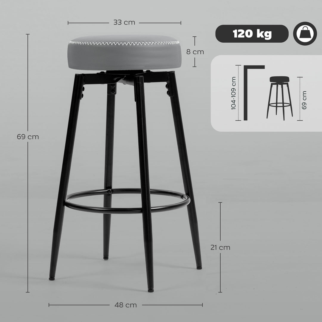 Set of Two Faux Leather Bar Stools - Grey/Black