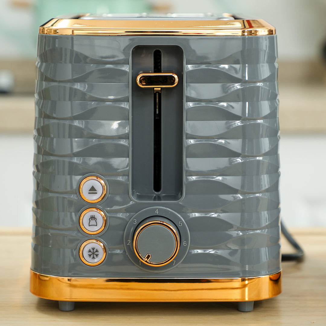 3000W 1.7L Rapid Boil Kettle & 2 Slice Toaster, Kettle and Toaster Set with 7 Browning Controls and Crumb Tray, Grey