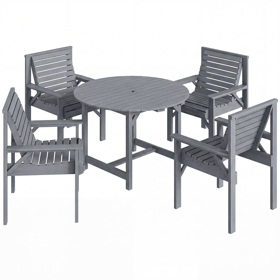 5 Pieces Garden Dining Set with Parasol Hole, Round Outdoor Table and 