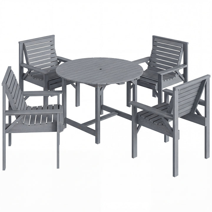 5 Pieces Garden Dining Set with Parasol Hole, Round Outdoor Table and 