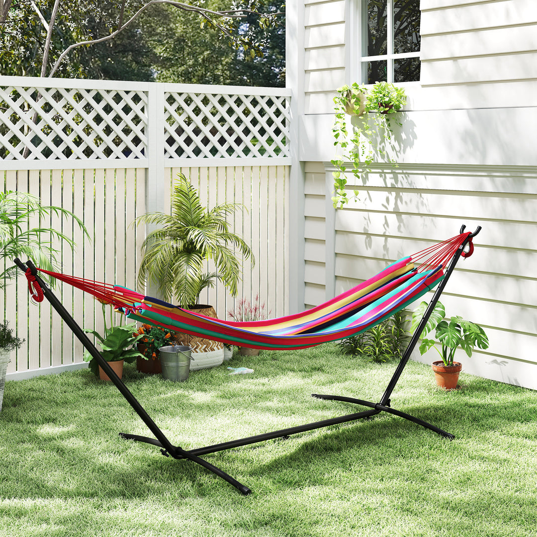 298 x 117cm Hammock with Stand Camping Hammock with Portable Carrying Bag, Adjustable Height, 120kg Load Capacity, Red Stripe