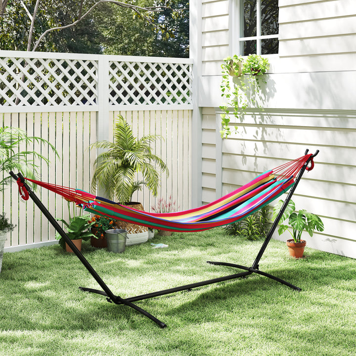 298 x 117cm Hammock with Stand Camping Hammock with Portable Carrying Bag, Adjustable Height, 120kg Load Capacity, Red Stripe