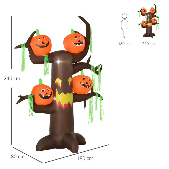 2.4m Halloween Inflatable Ghost Tree with 4 Pumpkins 2 Build-in LEDs, Blow Up Inflatables for Halloween Party Yard Lawn Outdoor Indoor Decoration