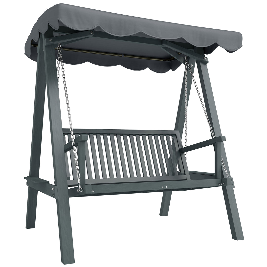 2 Seater Garden Swing Seat with Canopy, Wooden Swing Chair, Outdoor Ha