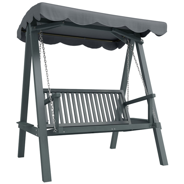 2 Seater Garden Swing Seat with Canopy, Wooden Swing Chair, Outdoor Ha