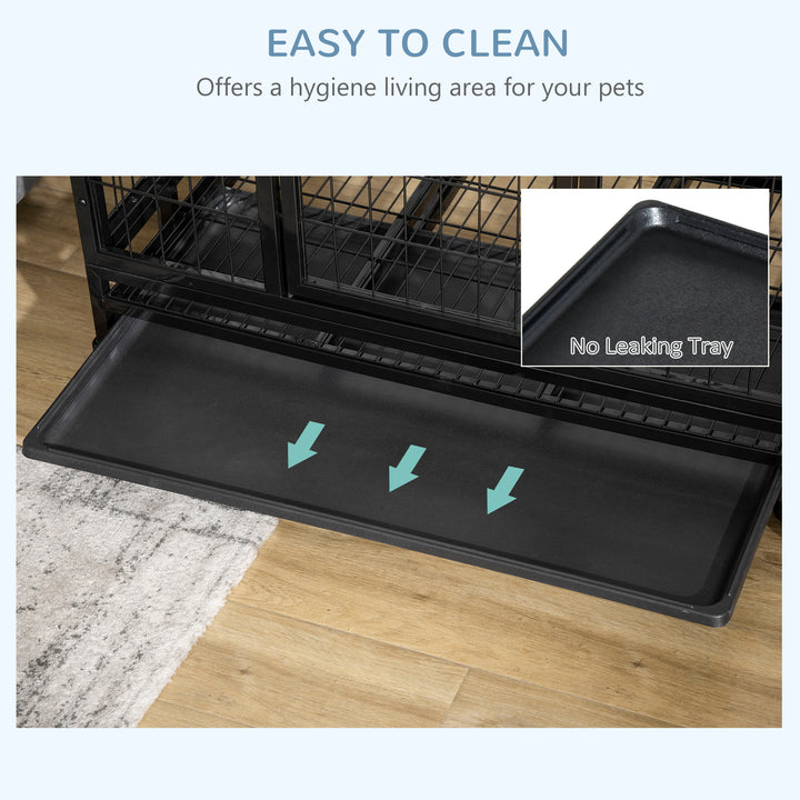 36" Heavy Duty Metal Dog Crate Pet Cage with Tray Wheeled Dog Kennel - Black (Medium)