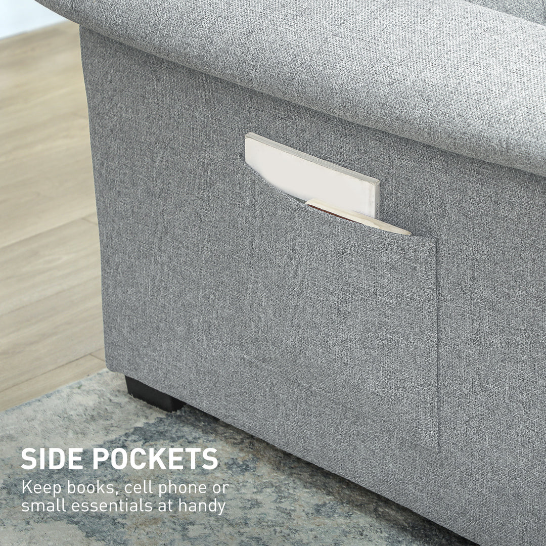 Pull Out Sofa Bed, Fabric 2 Seater Click Clack Sofa Bed Settee with 2 Pocket Springs, Convertible Sofa Couch with Pillows and Side Pockets for Living Room, Home Office, Light Grey