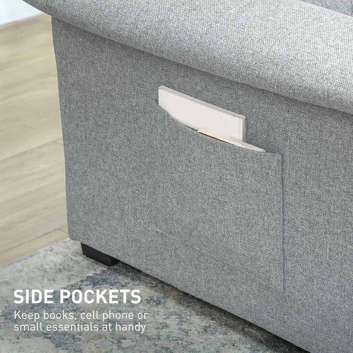 Pull Out Sofa Bed, Fabric 2 Seater Click Clack Sofa Bed Settee with 2 Pocket Springs, Convertible Sofa Couch with Pillows and Side Pockets for Living Room, Home Office, Light Grey