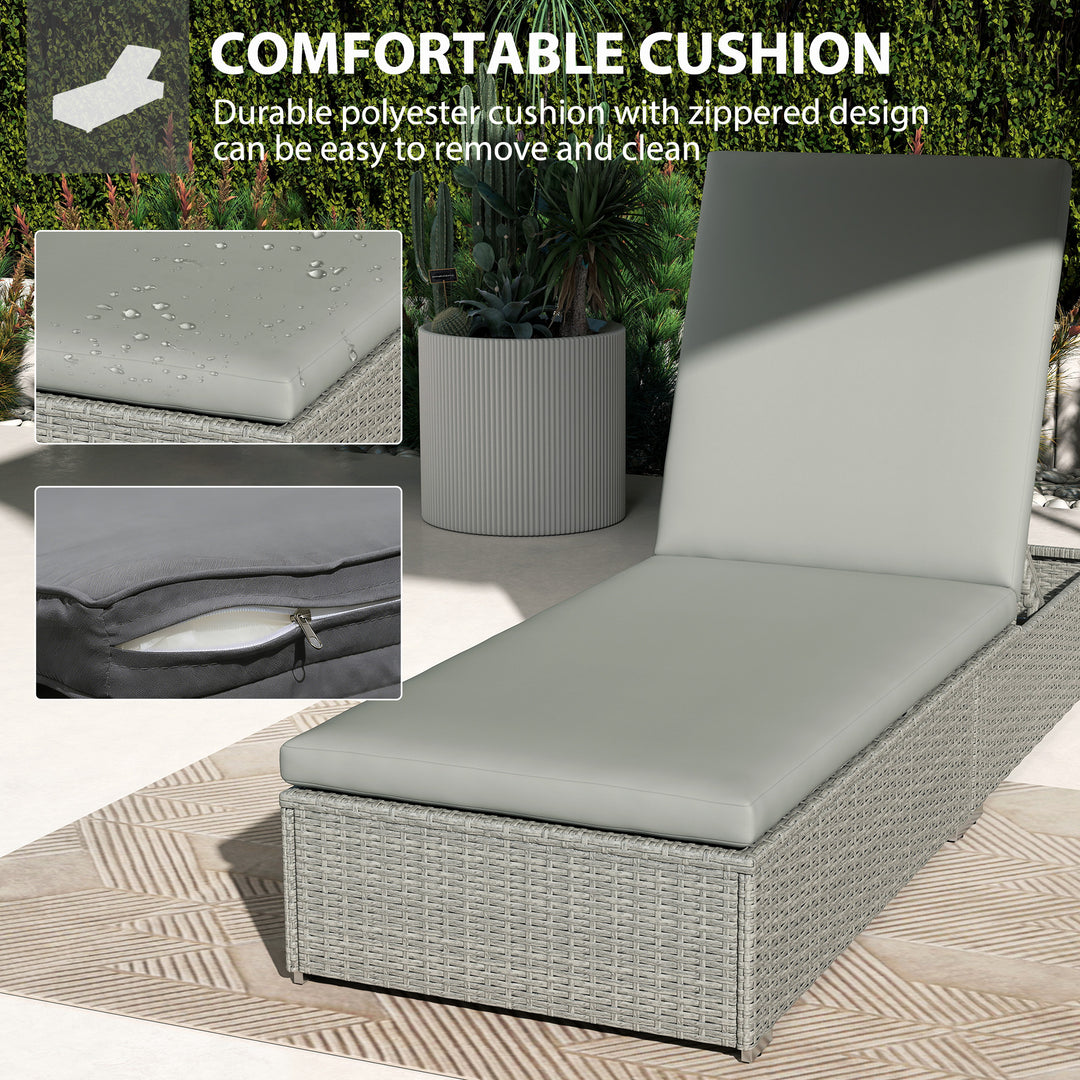 Rattan Sun Lounger, Five-Position Reclining Garden Lounger Bed with Cu