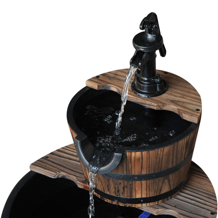 Outsunny Wooden Water Pump Fountain Cascading Feature Barrel Garden Deck (2 Tier) | Aosom UK