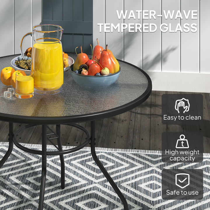 Glass-Top Garden Table, with Parasol Hole - Black