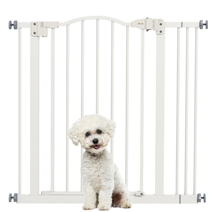 PawHut Metal 74-87cm Adjustable Pet Gate Safety Barrier w/ Auto-Close Door White | Aosom UK