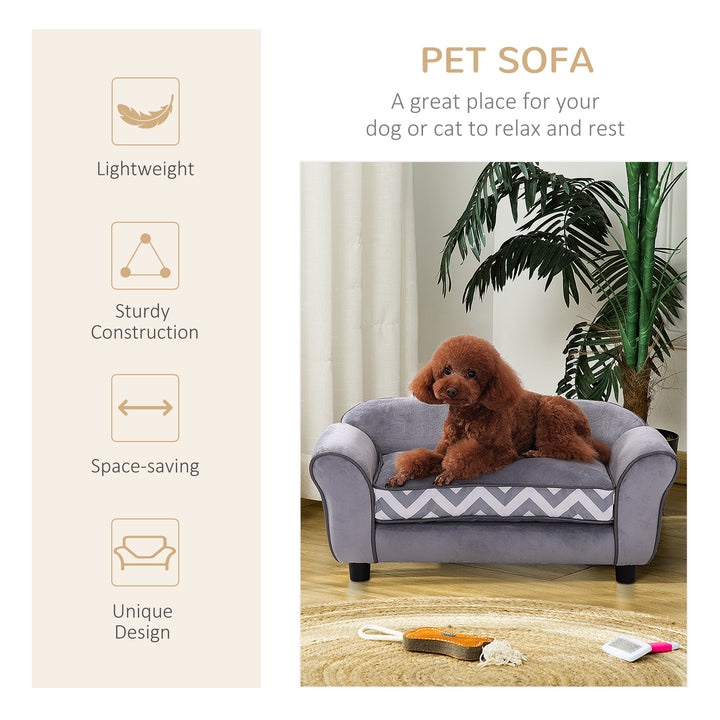 PawHut Dog Bed Sofa Velvet-Feel Pet Sofa Bed with Foam Cushion, Removable and Washable, for Medium Small Dogs, Grey | Aosom UK