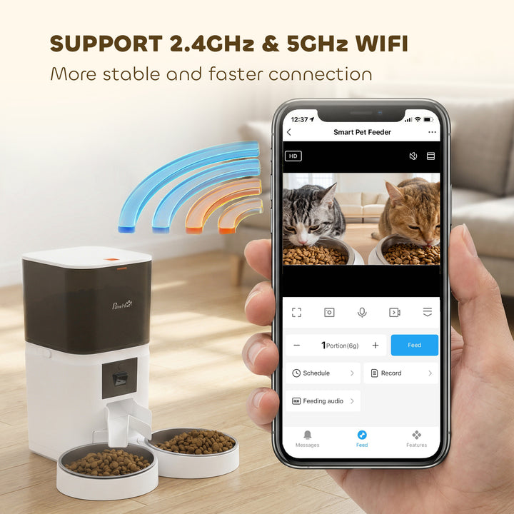 Automatic Cat Feeder for 2 Cats with HD Camera，2.4G &amp; 5G WiFi Pet Food