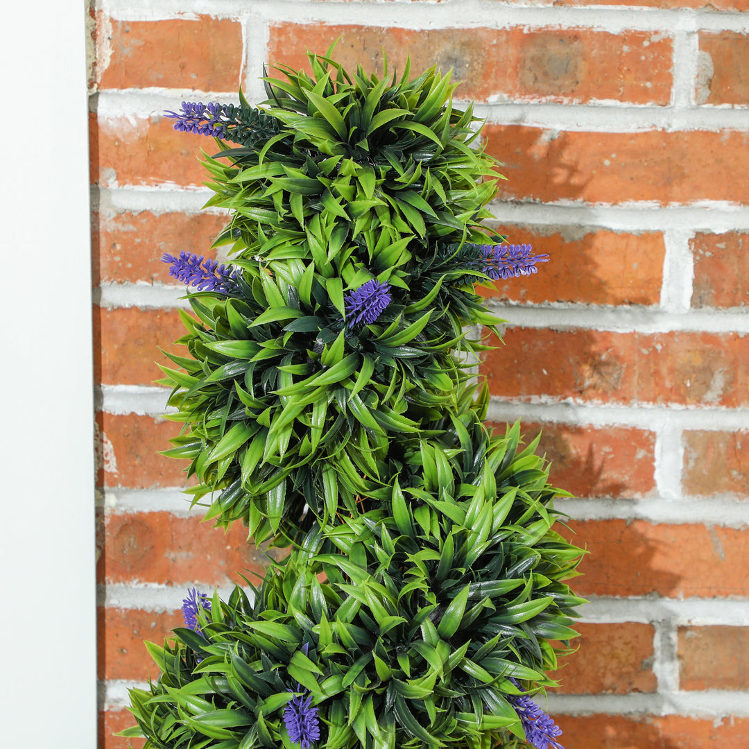 Set of 2 Decorative Artificial Plants, Boxwood Spiral Topiary Tree with Lavender and Pot, Fake Plants for Home Indoor Outdoor Decor, 115cm