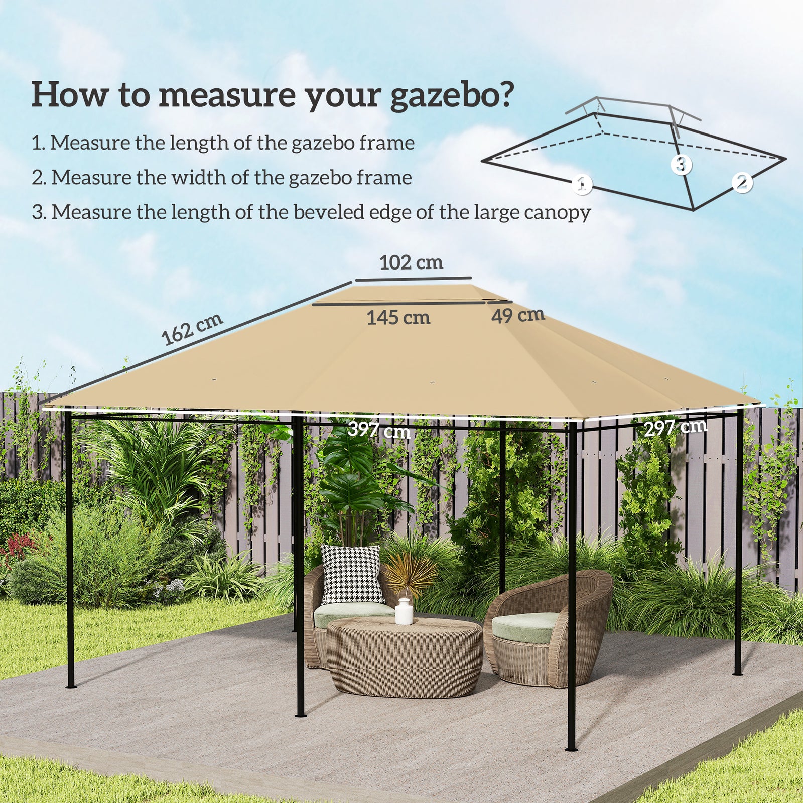 3 x 4m Gazebo Canopy Replacement Cover, Gazebo Roof Replacement (TOP C