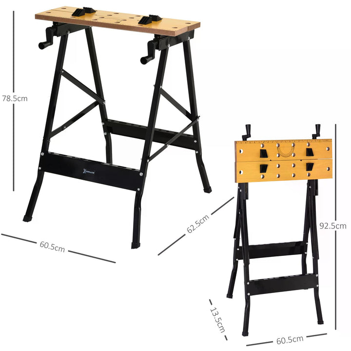 DURHAND Workbench 4-in-1, Sawhorse Folding Clamp Table with 4 Adjustable Clamping Pegs for DIY Projects, Home Garage, Black | Aosom UK