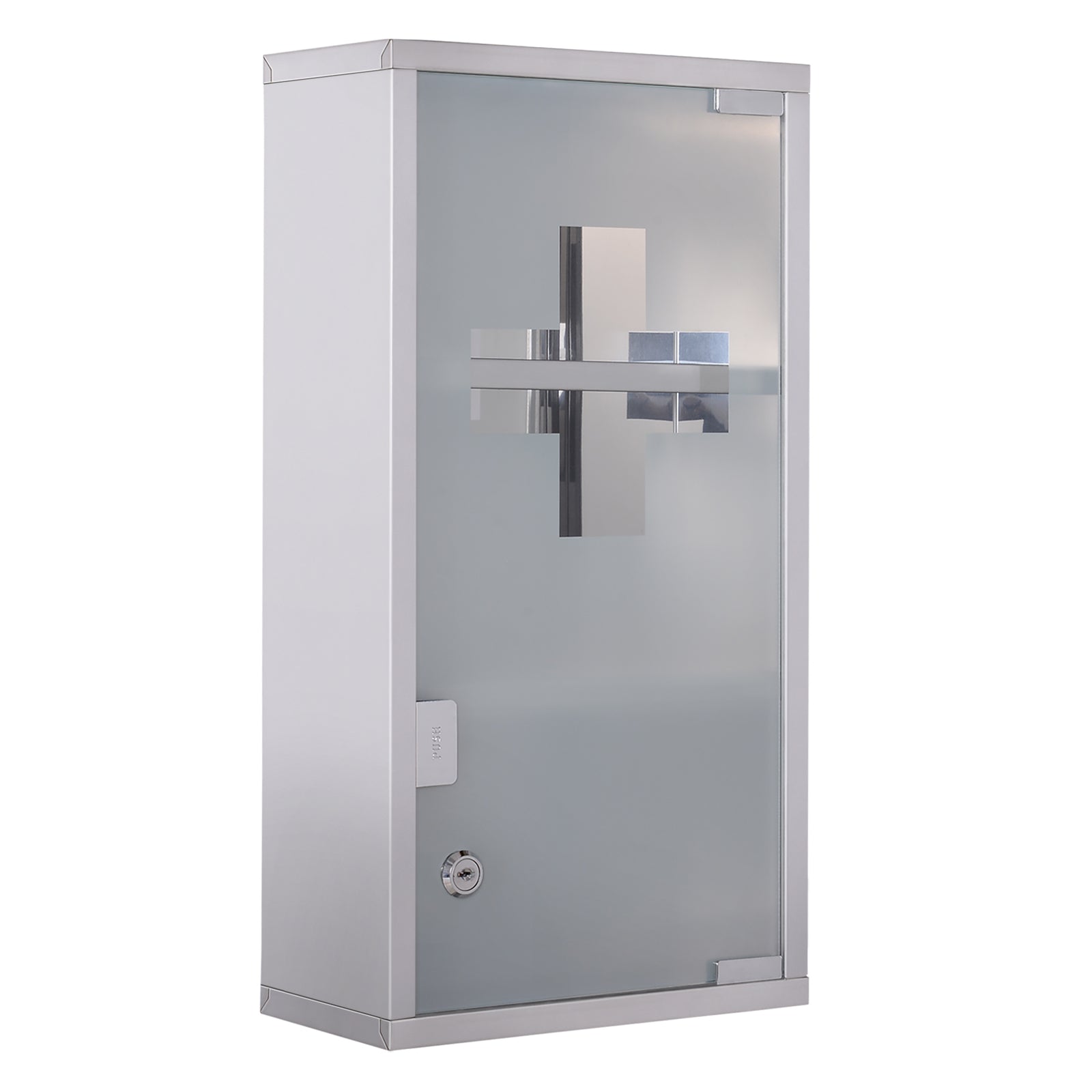 Stainless Steel wall mounted Medicine Cabinet with 2 Shelves + Security Glass Door Lockable 48 cm(H)