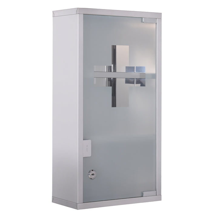 MCL Stainless Steel wall mounted Medicine Cabinet with 2 Shelves + Security Glass Door Lockable 48 cm(H)