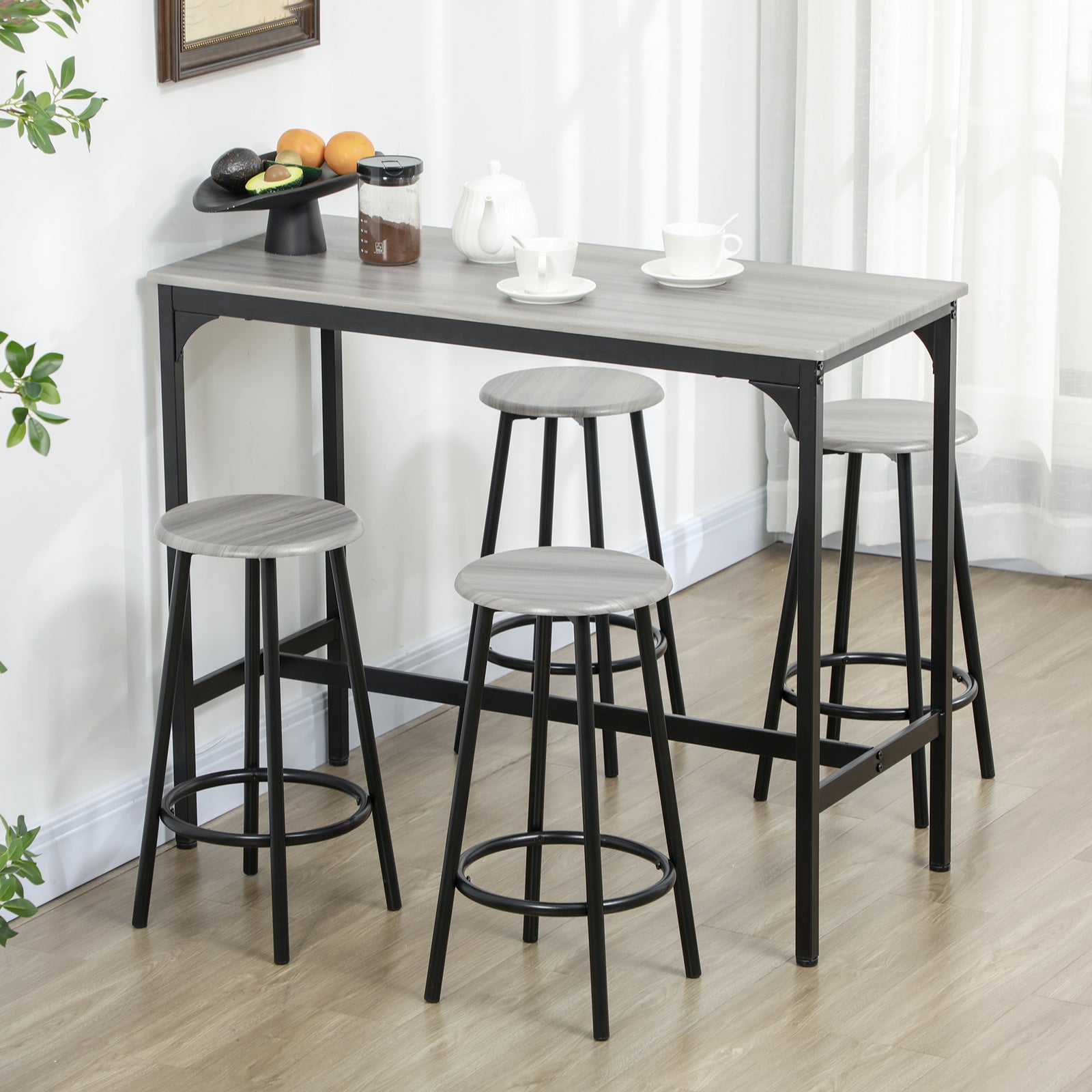 Five-Piece Industrial-Style Bar Table Set - Grey/Black