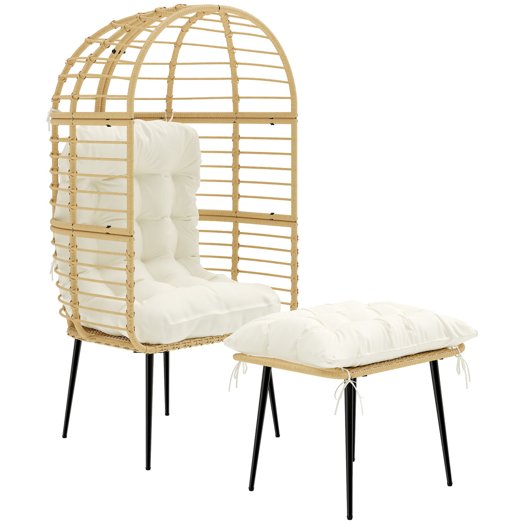 Garden Egg Chair with Footstool, Rattan Indoor Outdoor Lounge Chair an