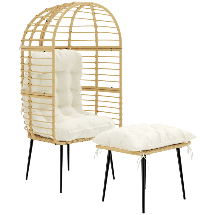 Garden Egg Chair with Footstool, Rattan Indoor Outdoor Lounge Chair an