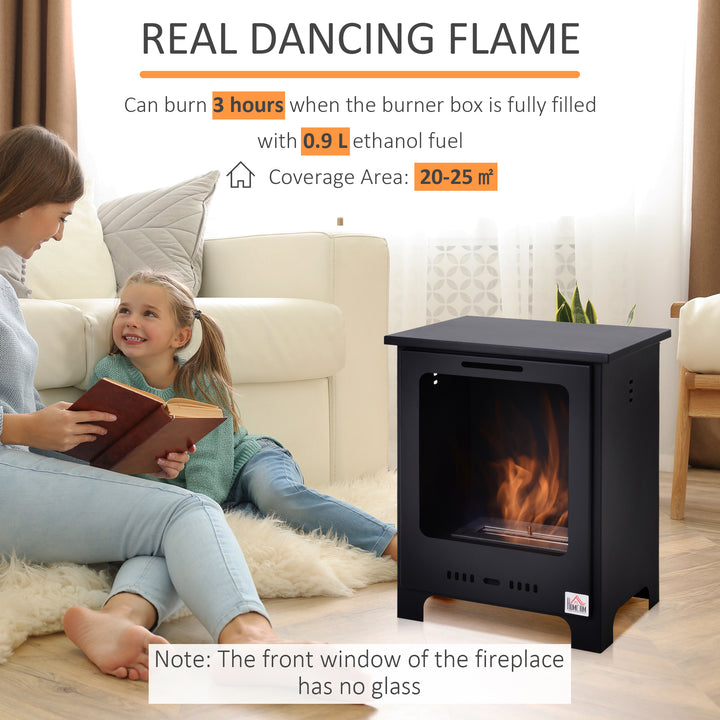 Freestanding Ethanol Fireplace, Bioethanol Fire with 0.9L Tank, 3 Hours Burning Time for Indoor, Black