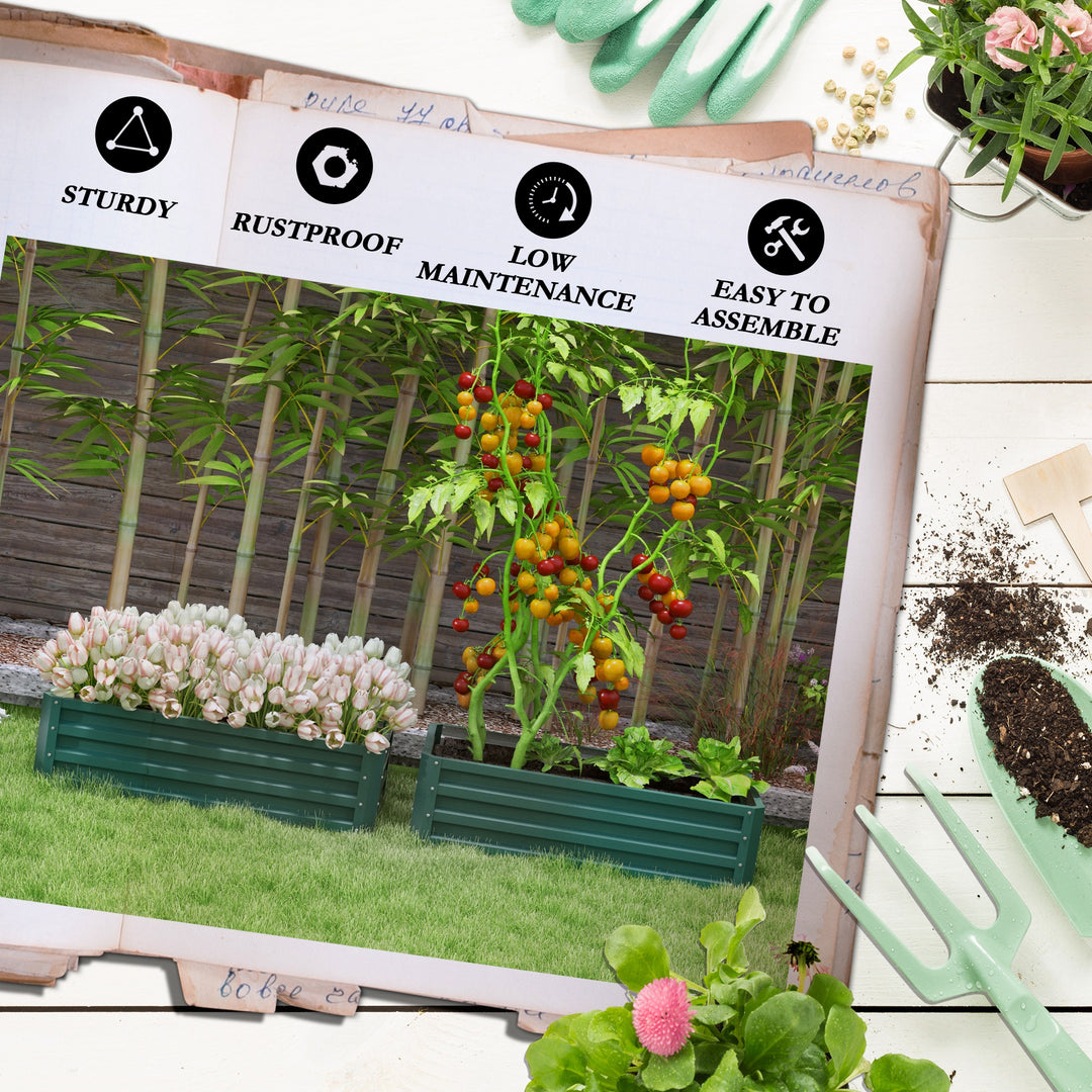 Set of Two 110 x 65cm Steel Planter Boxes - Green